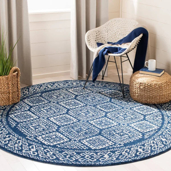 Safavieh Tulum Rug Collection TUL264N - Navy - Ivory - 6&-7x22 x 6&-7x22 Square