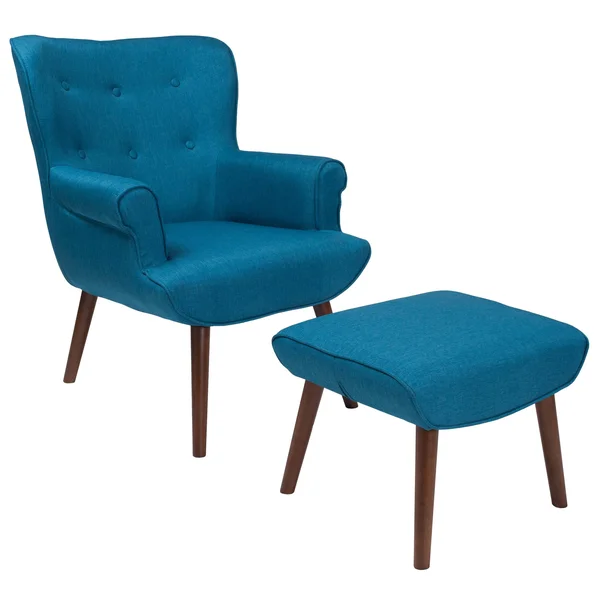 Flash Furniture Bayton Upholstered Wingback Chair with Ottoman - Blue Fabric