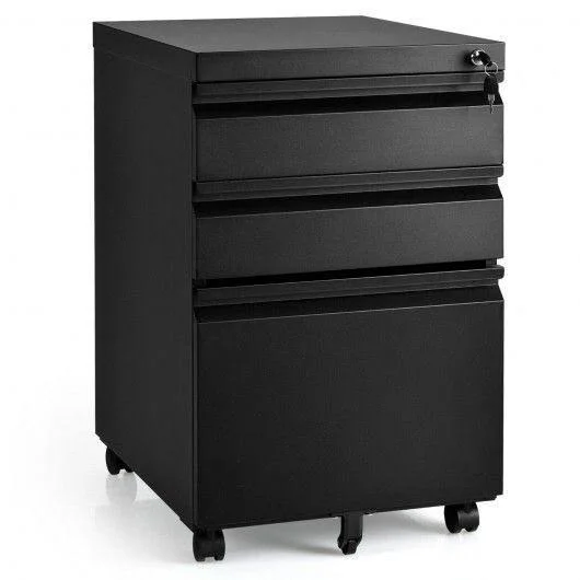 3-Drawer Mobile File Cabinet STEE with Lock-Black