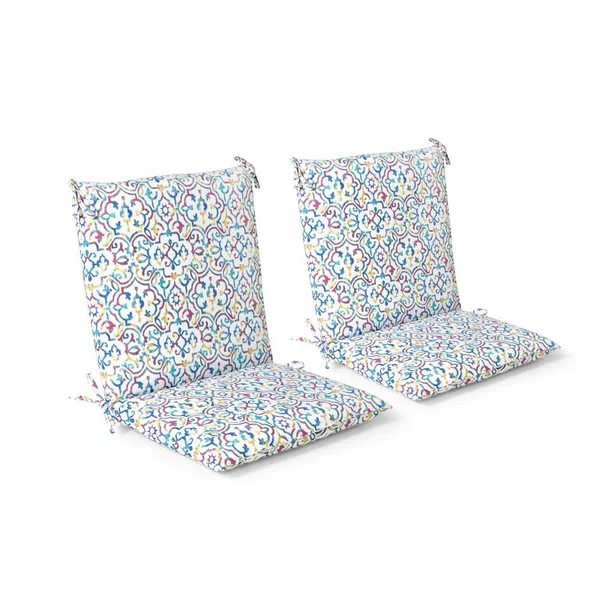 Hampton Bay 20 in. x 37 in. x 3 in. London Trellis Seaglass Outdoor Mid-Back Dining Chair Cushion (2 Pack)