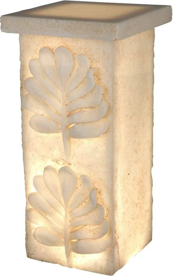 Benzara BM181052 Polyresin Pedestal with Embossed Leaf Design Cream