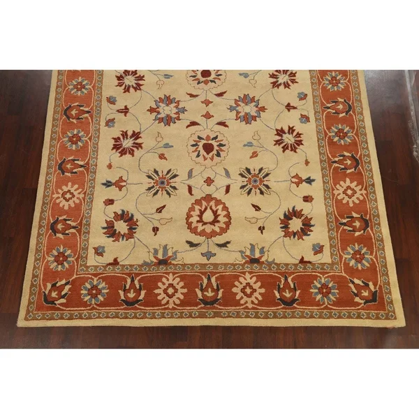 Floral Oriental Traditional Area Rug Hand-Tufted Wool Carpet 9x12, Size: 9& x 12&, Gold
