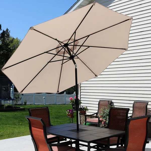 Sunnydaze Aluminum 9 Foot Patio Umbrella with Tilt & Crank - Beige