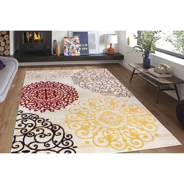 Modern Contemporary Floral Navy 6&6 inch x 9& Indoor Area Rug, Blue