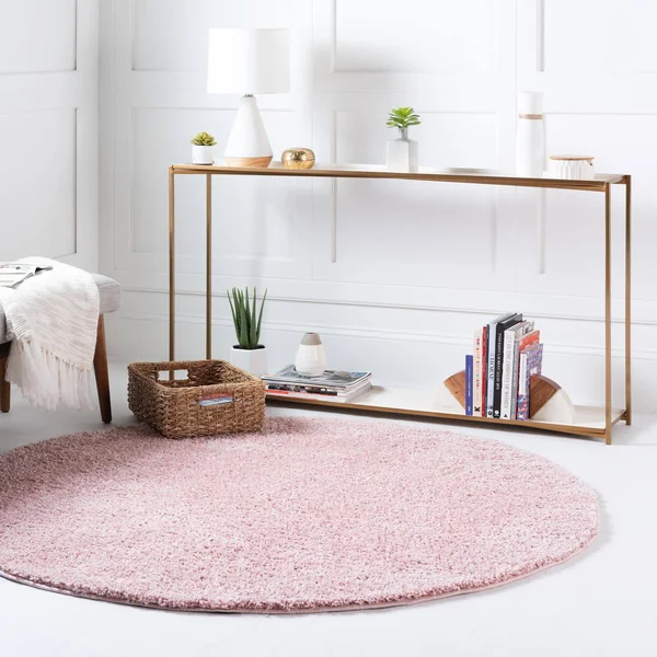 Soft Solid Shag 5 ft Round Pink Area Rug