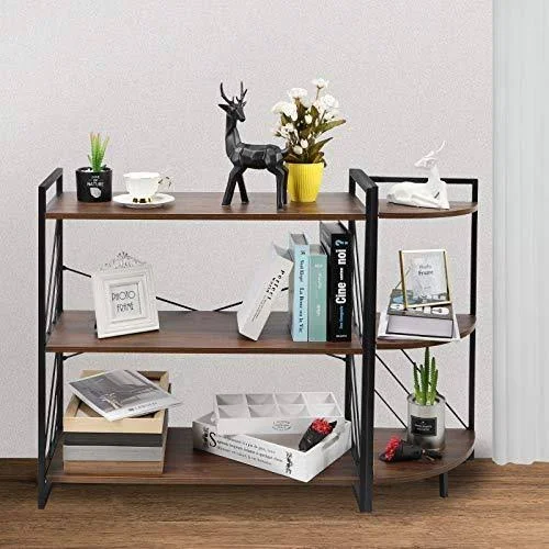 NOZE 3 Tier Industrial Bookshelf, Storage Rack Shelf for Home and Office, Rustic Bookcase, Walnut