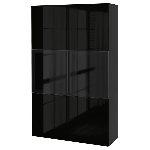 IKEA - BESTÅ Storage Combination w/Glass Doors, Black-brown/Selsviken High Gloss/Black Smoked Glass, 47 1/4x16 1/2x76
