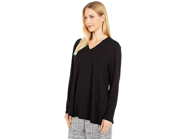 Eileen Fisher Womens Black Long Sleeve V Neck Top Size XS, Women's