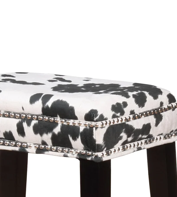 Traditional Style Wooden Counter Stool with Cow Print - Black and White
