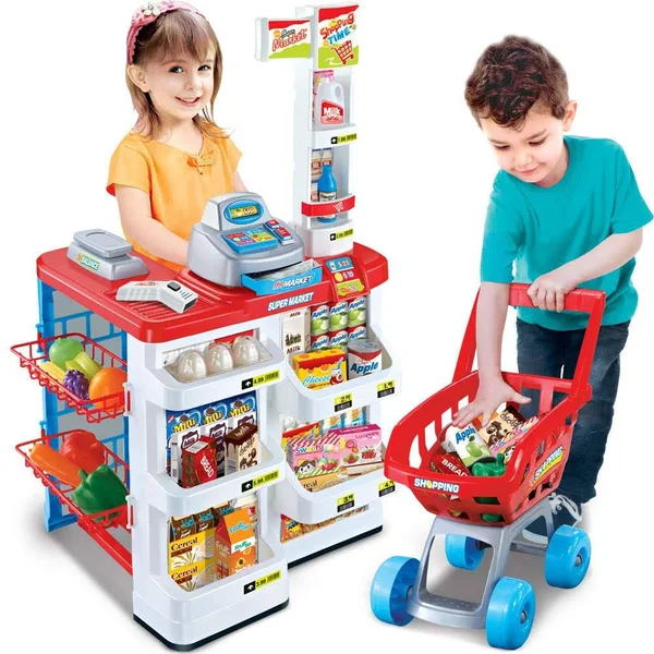 SHATCHI Childrens Kids Toy Supermarket Shop Grocery Pretend Kitchen Playset Light Sound