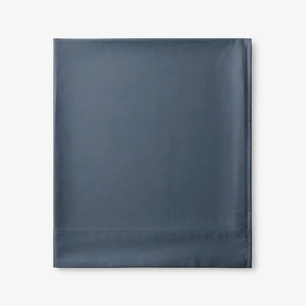 Legends Hotel Supima Cotton Wrinkle-Free Sateen Deep Pocket Flat Sheet - Steel Blue, Size Oversized Queen, The Company Store