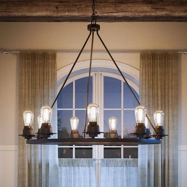 Urban Ambiance Luxury Farmhouse Chandelier - Size: 34-1/2 inchh x 36 inchw, with Transitional Style Elements, Charcoal Finish, Uh