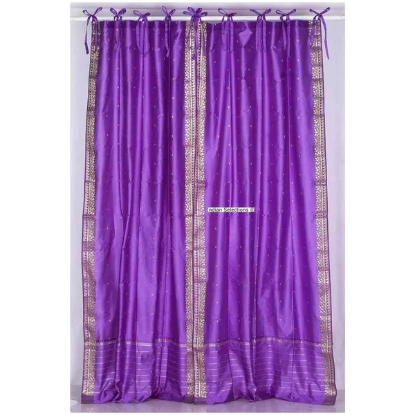 Lavender Tie Top Sheer Sari Curtain - Drape, Panel - Pair