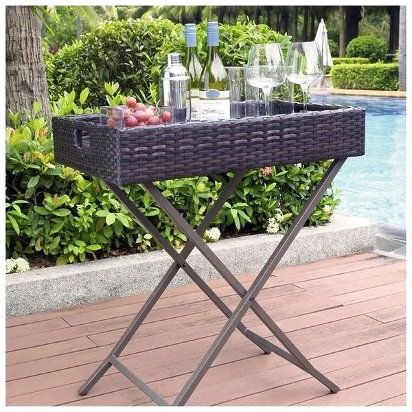 Bowery Hill Wicker Patio Butler Tray