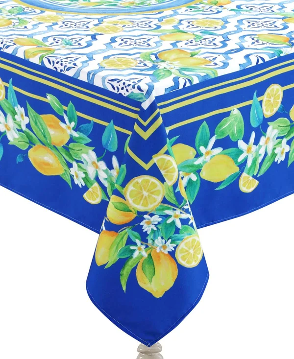 Laural Home Lovely Lemons 70x84 Tablecloth - Blue and Yellow