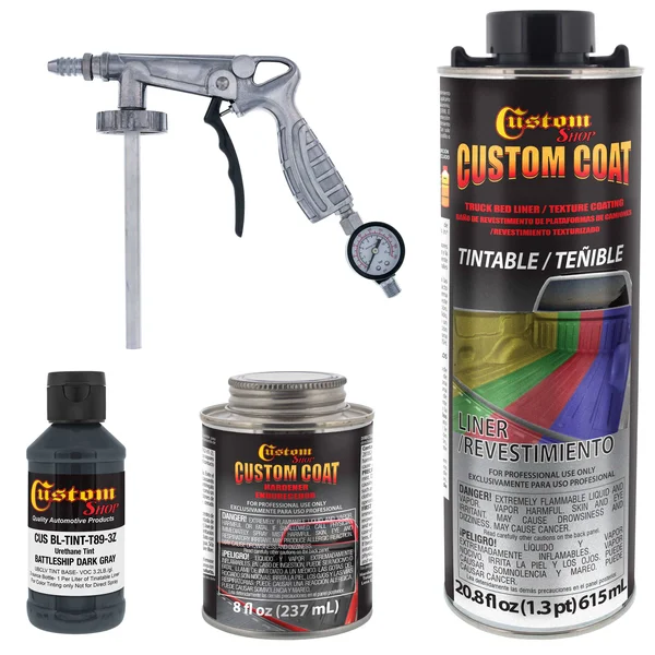 Custom Coat 36118 Battleship Dark Gray T89 Urethane Spray-On Truck Bed Liner - 1 Quart Kit with Spray Gun
