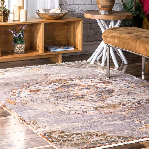 Nuloom Shaunda Medallion Fringe Area Rug, Gray