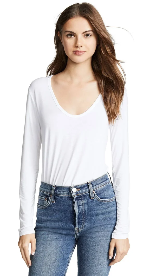 Splendid Madison Long Sleeve Rayon Jersey Scoop Neck Tee - White