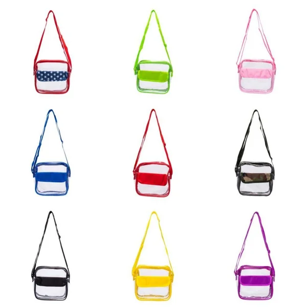 24 Bulk 8 PVC Clear Bag with Velcro Pouch in Assorted Colors - Wallets & Handbags - 8 x 8 x 3.5