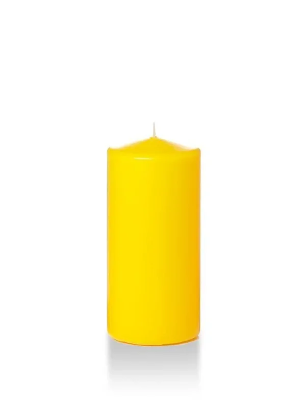 Set of 12, Wholesale Pillar Candles - Bright Yellow - 3x22x6x22