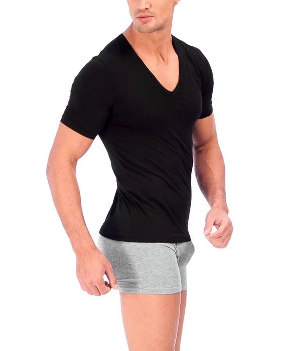 Rounderbum Deep V-Neck T-Shirt 2Pack - Men's Shapewear White - Small