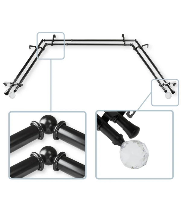 Rod Desyne Faceted Double Bay Window Rod, Black