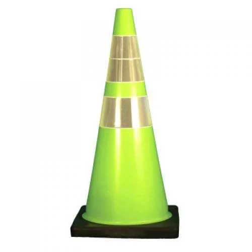 Cortina W Series Traffic Cones - 28 in, 6x22 & 4x22 Reflective Collar, PVC, Fluorescent Lime