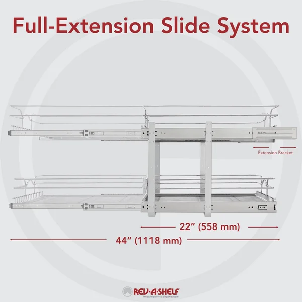 Rev-A-Shelf 5WB2-0922CR-1 9 x 22 in Two-Tier Kitchen Storage Wire Basket - Chrome