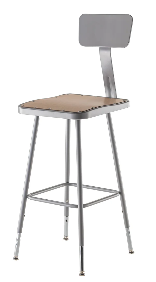 National Public Seating Gray Adjustable Square Stool with BACKREST