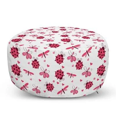 Ava 30x22 Wide Round Pouf Ottoman Trinx Fabric: Red/White