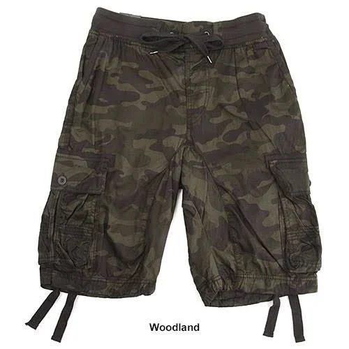 Southpole Mens Jogger Shorts with Cargo Pockets, Grey/Black, M