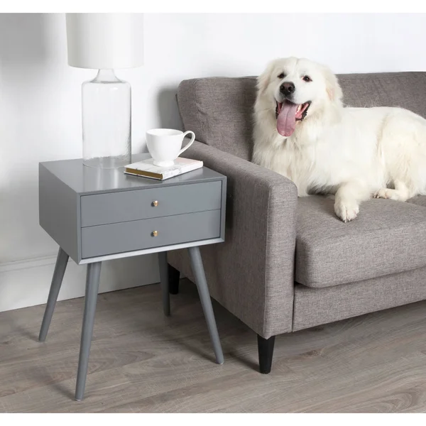 Kate and Laurel Finco Nightstand Side Table with 2 Drawers - Gray