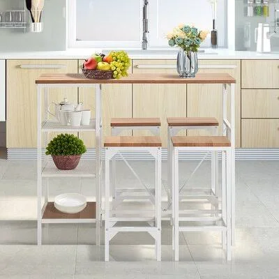 Naugle 5 Piece Counter Height Dining Table Set, Industrial Style Bar Pub Table with 4 Backless Bar Stools for Home, Patio and Of