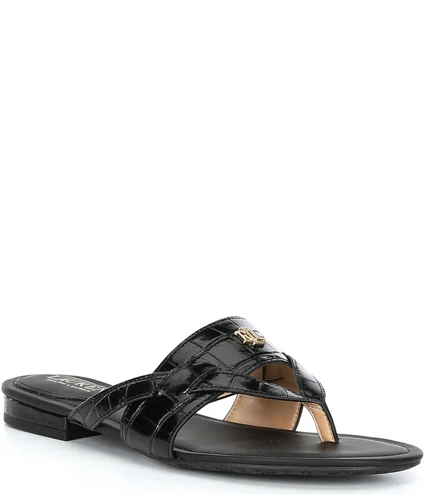 Lauren Ralph Lauren Rosalind Croco Embossed Leather Sandals - 11M