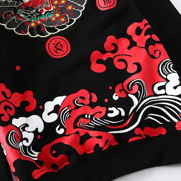 The Oni Embroidered Sukajan Hoodie L, Black