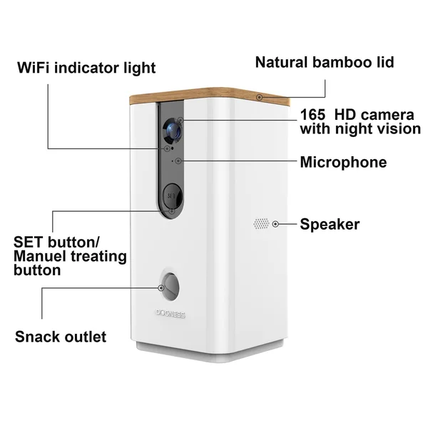 Dogness Pet Treat Dispenser with Camera, White