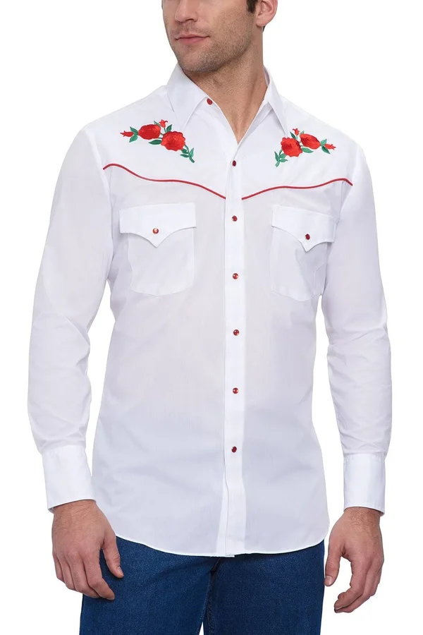 Ely Cattleman Men's Long Sleeve Western Shirt with Rose Embroidery