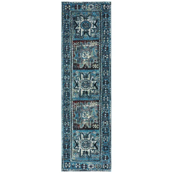 Safavieh Vintage Hamadan Rug Collection VTH213M - Light Blue - Black - 6&-7x22 x 9&