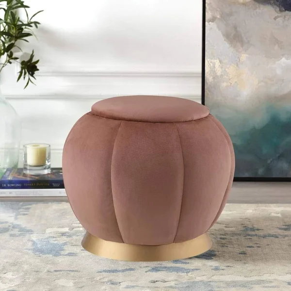 Ford Tufted Ottoman Nicole Miller Color: Navy - Leg Color: Gold