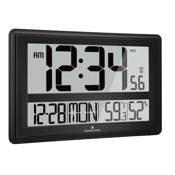 Marathon CL030056SV Jumbo Atomic Wall Clock with Temperature and Humidity, 17 x 11 inches
