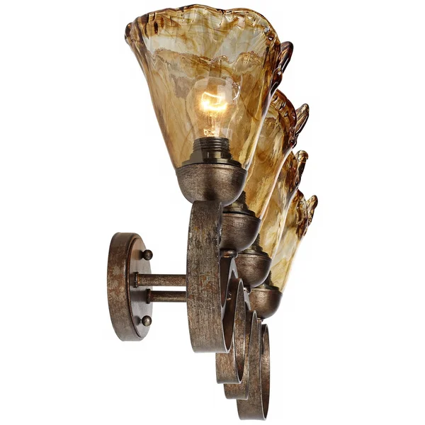 Amber Scroll 29 1/2x22 Wide Art Glass and Bronze Bath Light
