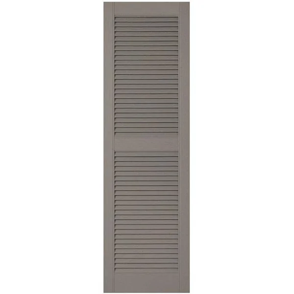 18 inchw x 68 inchh Lifetime Vinyl, Custom Straight Top Center Mullion, Open Louver Shutters, Clay