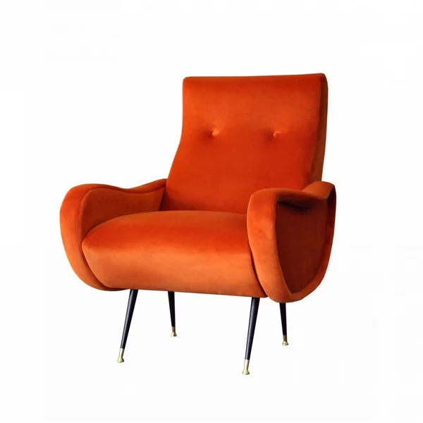 Benjara BM223414 Velvet Upholstered Modern Accent Chair with Button Tufted Back Orange
