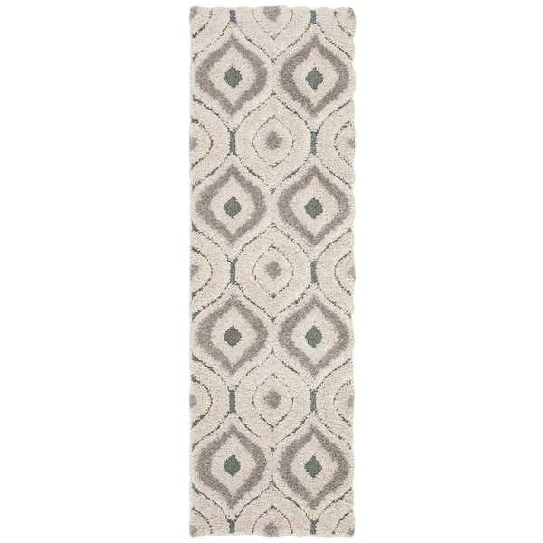 Safavieh Florida Shag Bertille Geometric 1.2-inch Thick Rug (6&7x22 x 6&7x22 Round - Ivory/Beige)