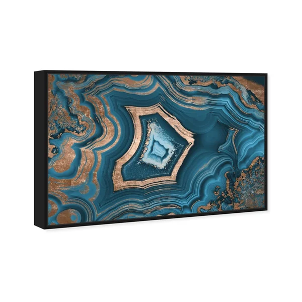 Oliver Gal Abstract Wall Art Framed Canvas Prints &Dreaming About You Geode& Crystals - Blue, Bronze (24 x 16 - White)