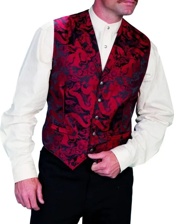 Scully Western Vest Mens Dragon Button Closure Rangewear RW282 Red