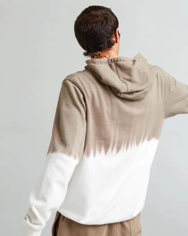 Richer Poorer Men's Recycled Fleece Hoodie, Size Medium, Warm Grey Dip Dye