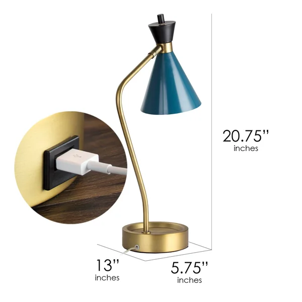 American Art Decor Metal Desk Lamp with USB Charger