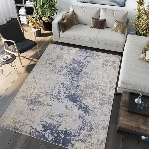 Modern Abstract Dakota Light Gray Blue Rug - 2&7x22 x 5&11x22
