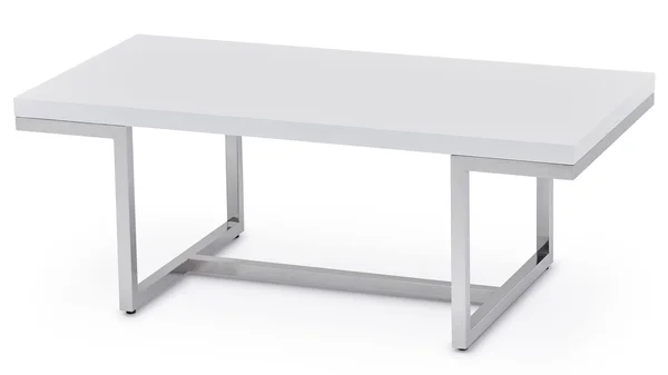 Zuri Modern Straz Coffee Table - White Lacquer with Polished Stainless Steel Base